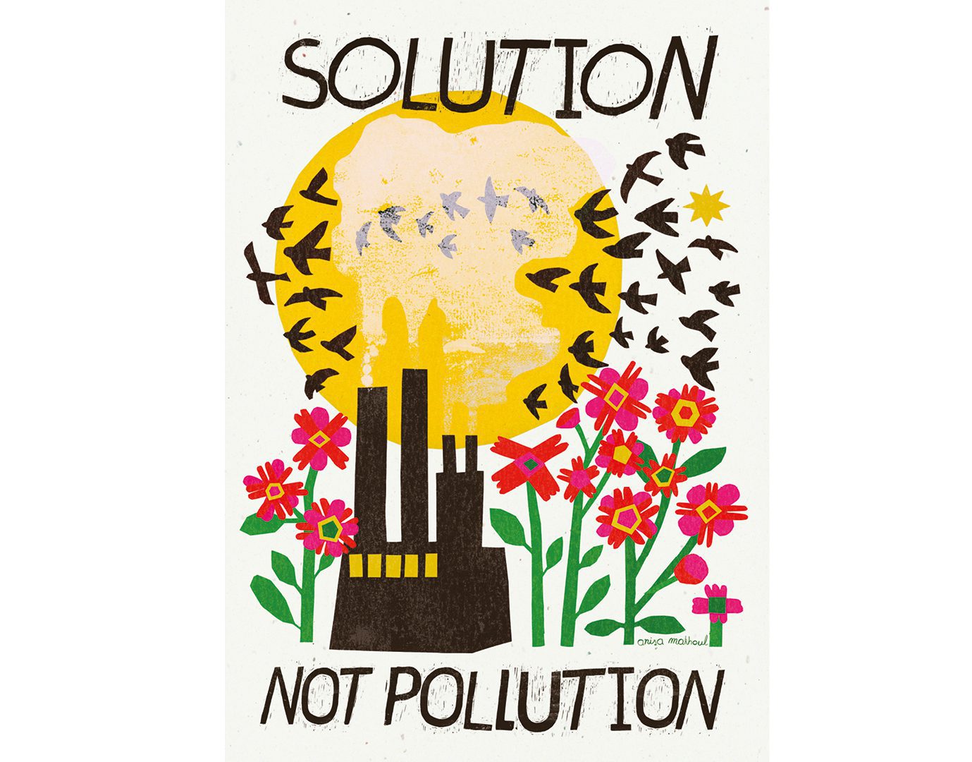 'Solutions, not pollution' (Soluciones, no contaminación)