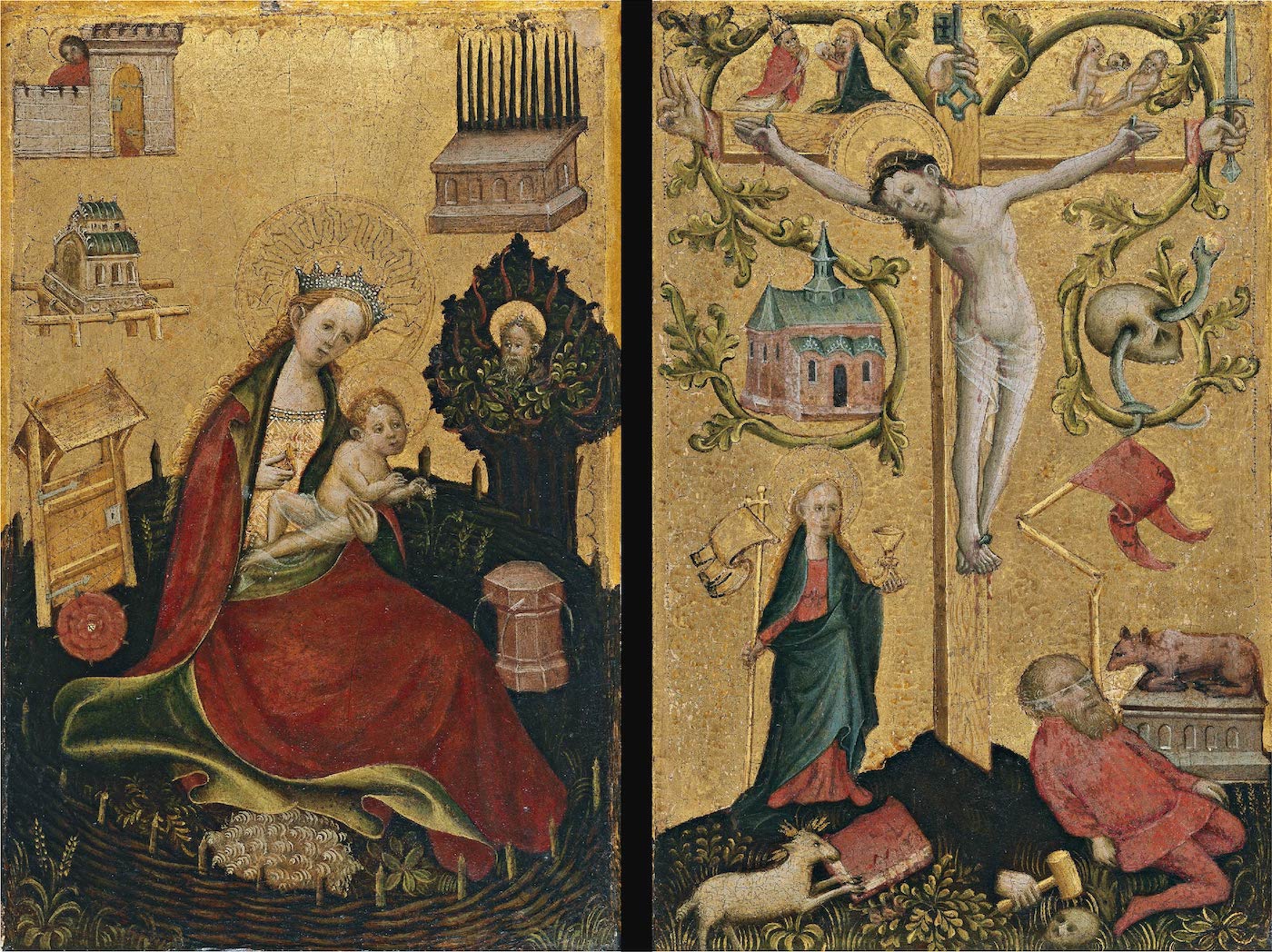 Díptico con símbolos de la Virgen María y Cristo Redentor (1410) | Anónimo