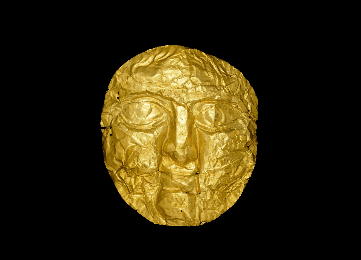 Máscara mortuoria romana de oro. Siglos I-II d.C., Jerusalén. | © Trustees of the British Museum.