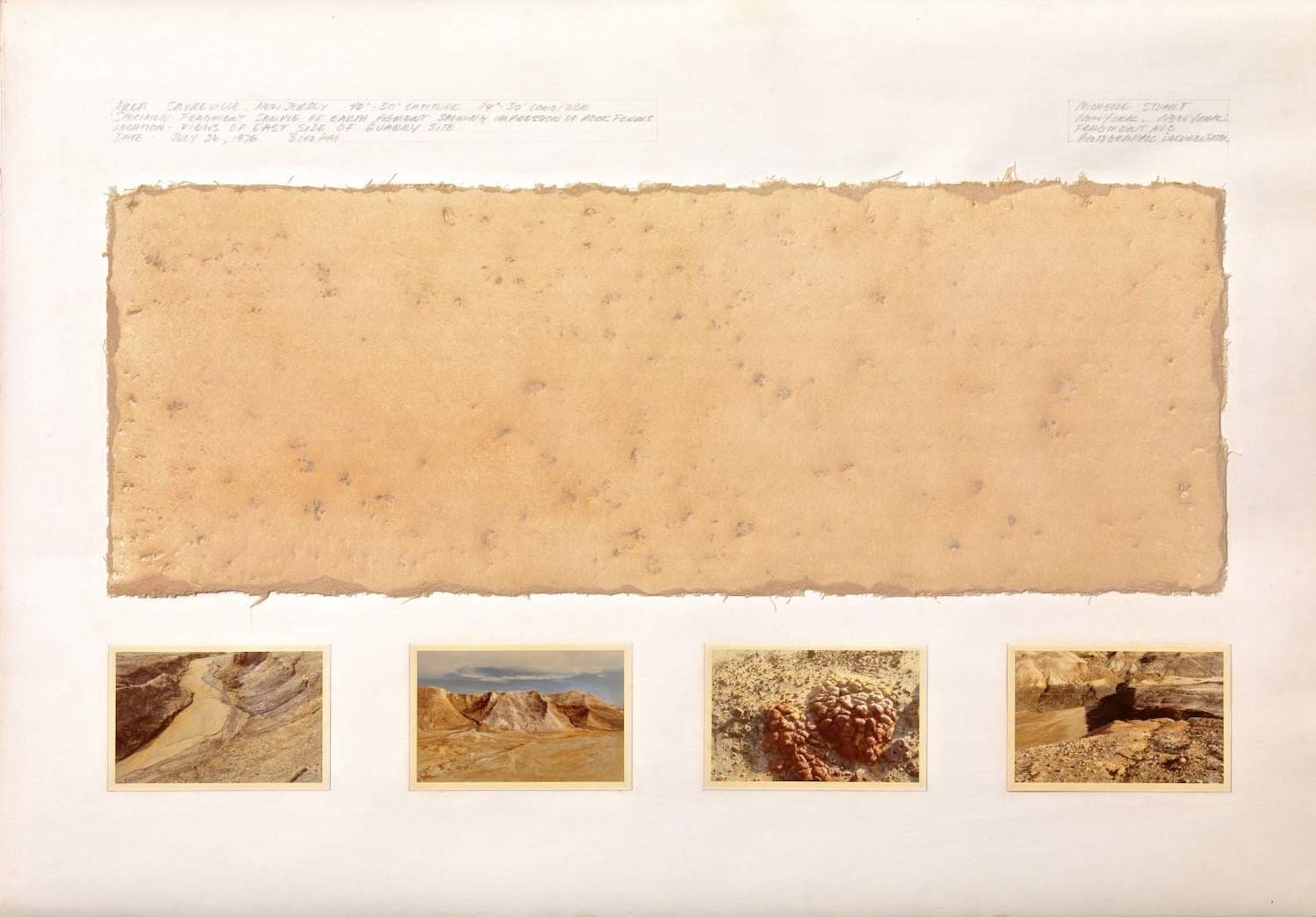 'Area-Sayreville, New Jersey 40-30 Latitud 74-30 Longitud. Fragmento de muestra de tierra que revela la impresión de formas rocosas.' 1976. | Michelle Stuart ©