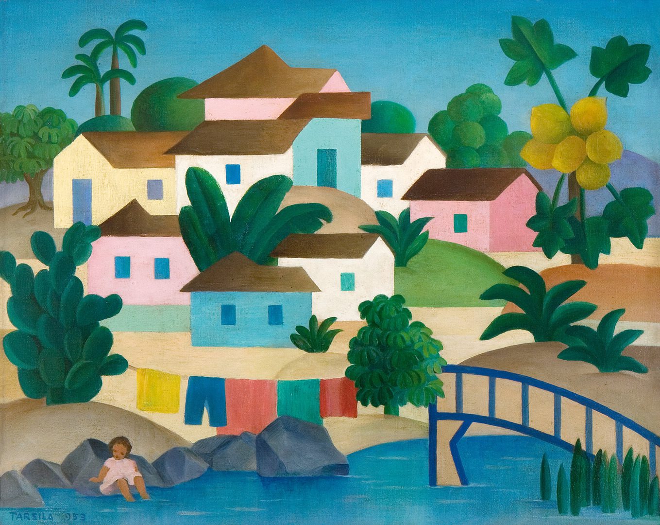 Aldea con puente y papayo (Vilarejo com ponte e mamoeiro)