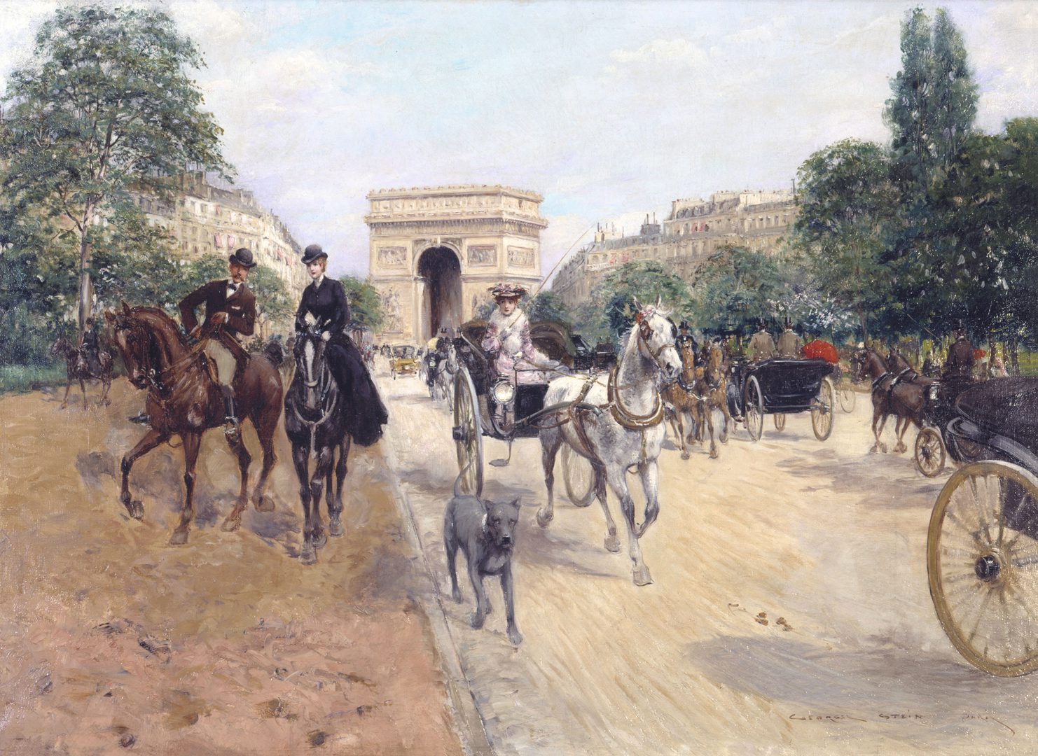 Jinetes y coches de caballos, Avenue de Bois