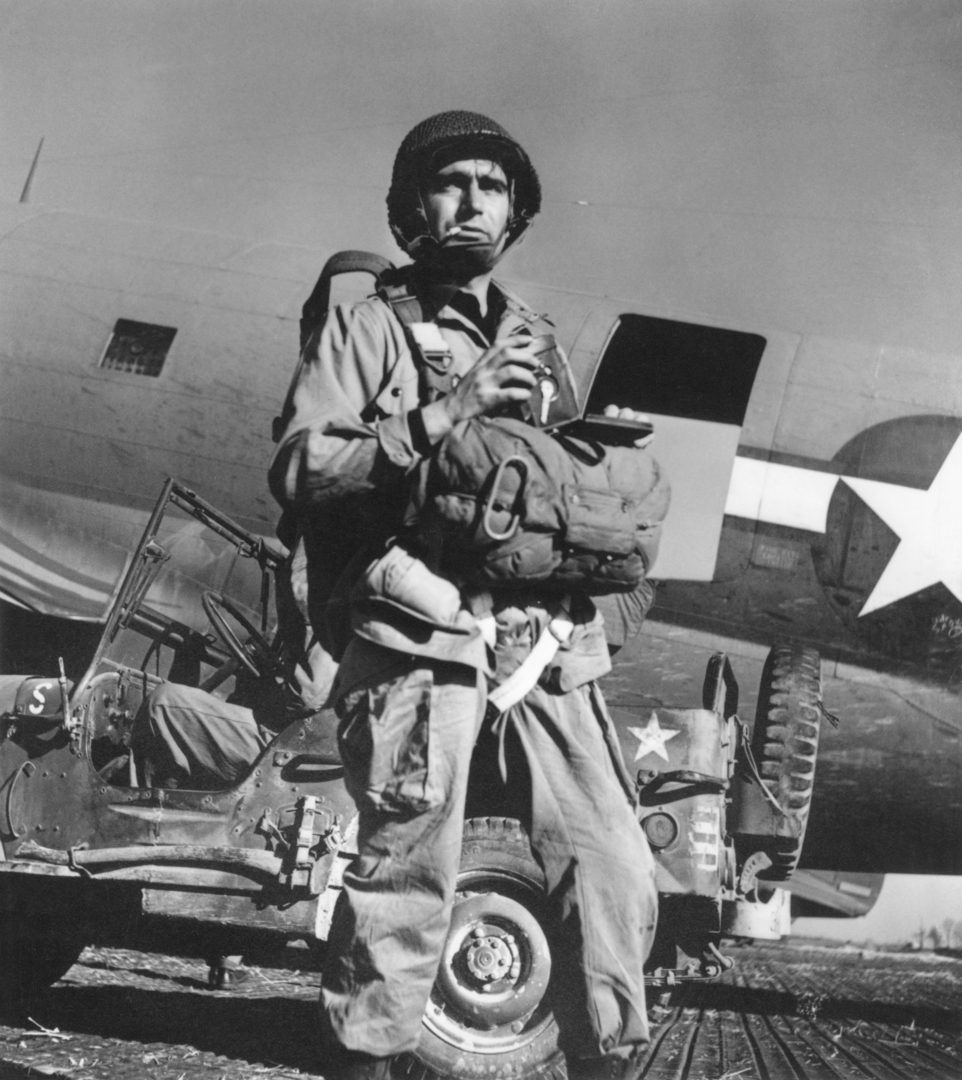 Robert Capa before parachuting into Germany with American forces,
