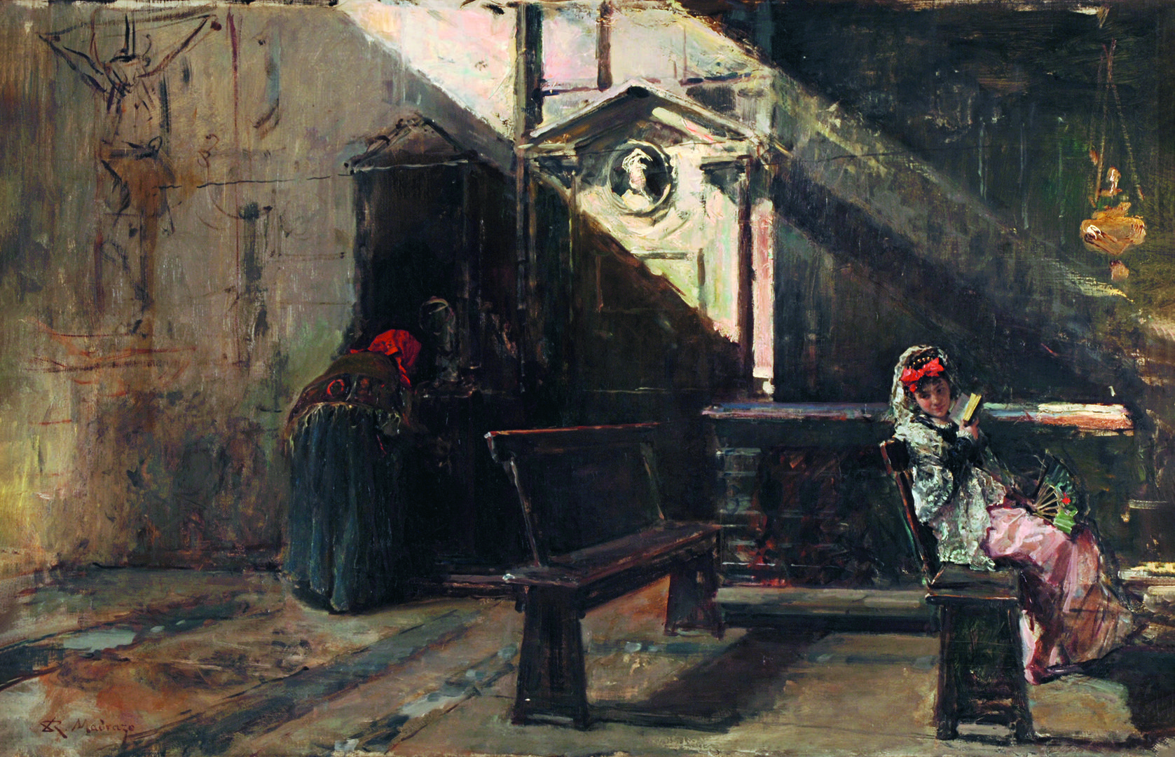 Interior de la iglesia de Santa Maria della Pace, Roma. La confesión